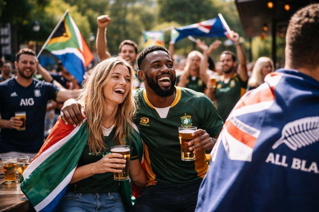 All Blacks and Springbok jerseys representing NZ rugby culture and South African pride