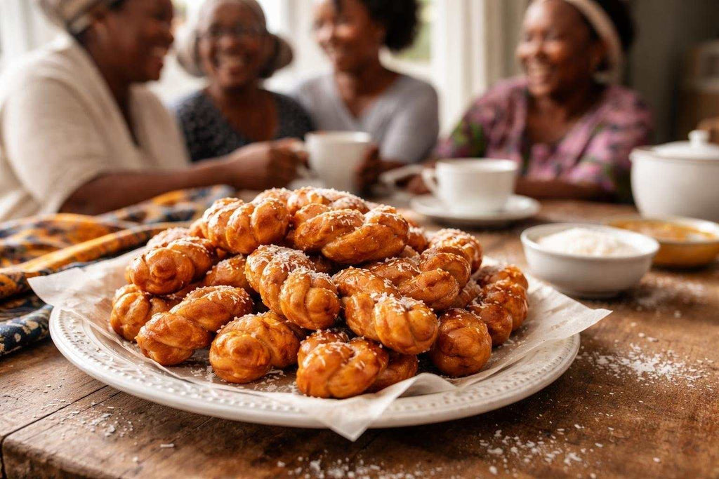 Golden plaited South African koeksister syrup-soaked sweet treat on a plate