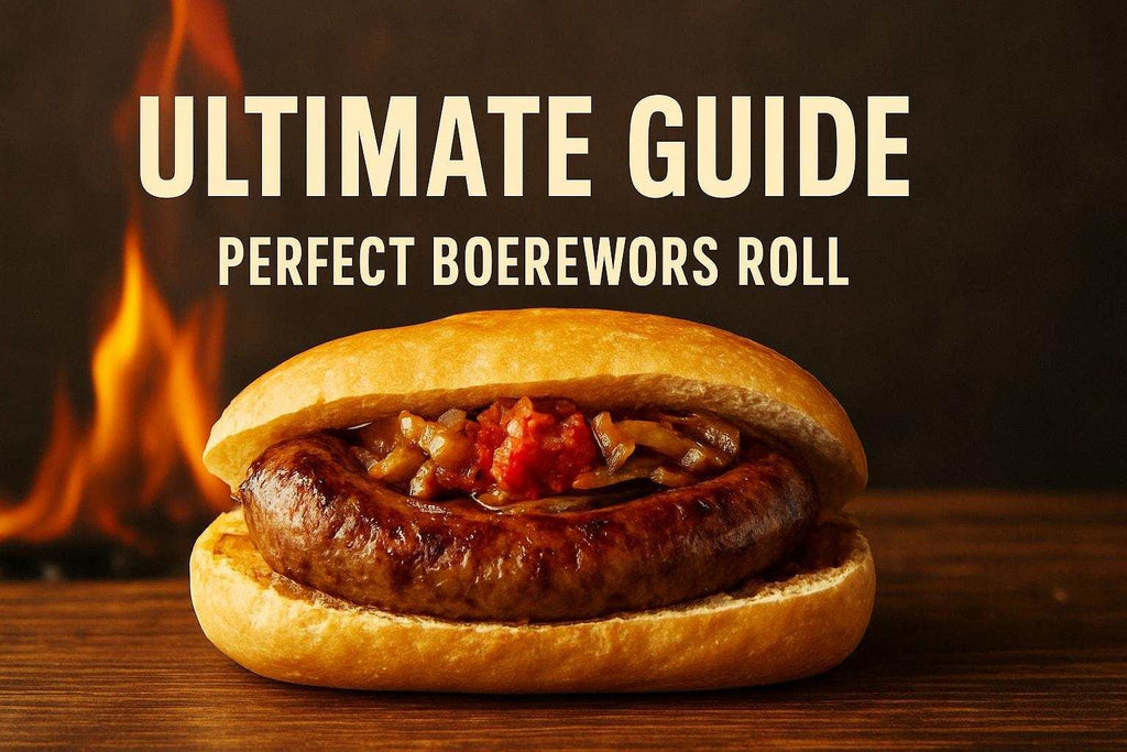 High-quality boerewors roll with sausage, caramelised onions, and tomato relish on a soft bread roll
