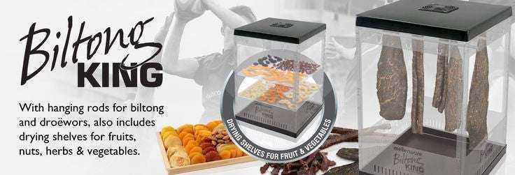 Mellerware Biltong King Food Dehydrator with hanging rods and drying shelves for meat and fruits in New Zealand