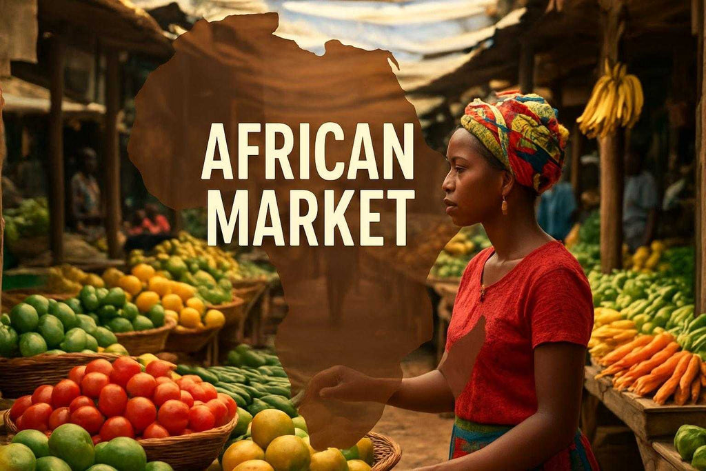 High-quality photograph showing a bustling African urban market reflecting the dynamic growth of the African market in 2026