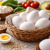 Nutritional breakdown chart of white eggs displaying protein, vitamins, and minerals content