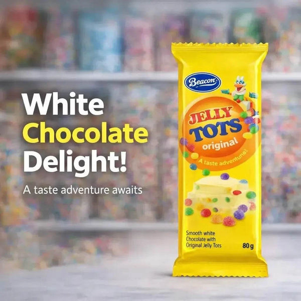 Beacon Jelly Tots Flavoured White Chocolate Slab 80g Facebook Ad