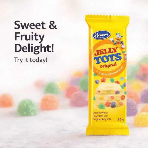 Beacon Jelly Tots Flavoured White Chocolate Slab 80g Facebook Ad