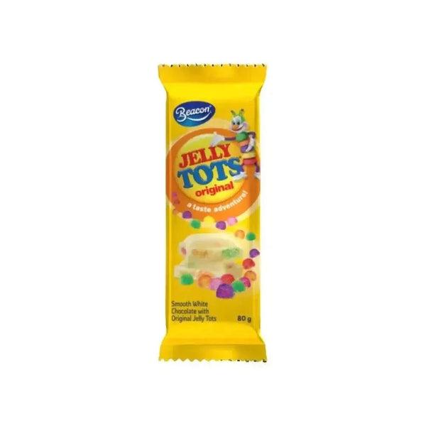 Beacon Jelly Tots flavoured white chocolate slab 80g with smooth and sweet taste