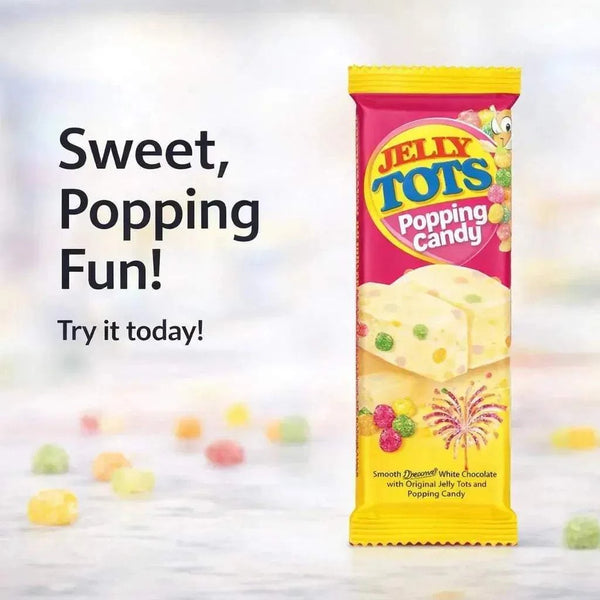 Beacon Jelly Tots & Popping Candy Flavoured White Chocolate Slab 80g Facebook Ad