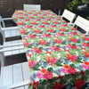 Beige tablecloth with vibrant tropical flowers on high-quality fabric
