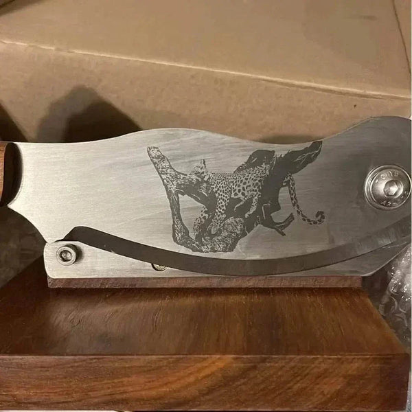 Blacksmith Biltong Cutter made of solid Kiaat wood for precise slicing of South African biltong