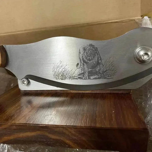 Blacksmith Biltong Cutter handcrafted from Kiaat wood for precise biltong slicing