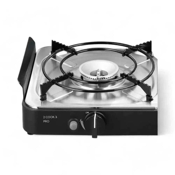 CADAC 2 Cook 3 Pro portable gas barbecue with dual burners and ceramic coated plates for outdoor cooking