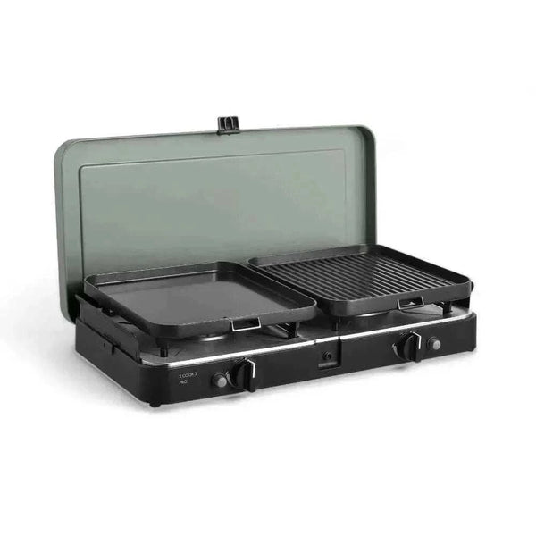 CADAC 2 Cook 3 Pro portable outdoor gas barbecue with dual burners and ceramic cooking plates