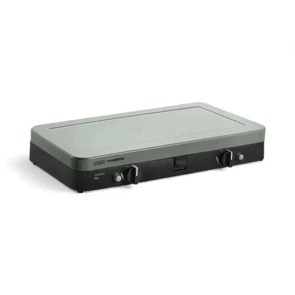 CADAC 2 Cook 3 Pro portable gas barbecue with dual burners and ceramic-coated plates for versatile outdoor cooking