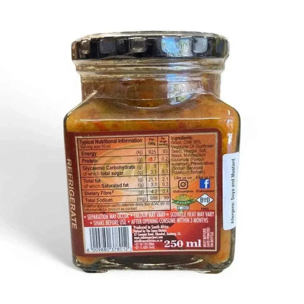 Calisto's Relish Table Peri-Peri 250ml glass jar spicy condiment with chili and spices