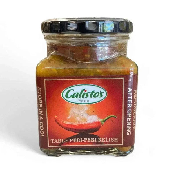 Calisto's Relish Table Peri Peri 250ml glass jar with spicy chili condiment