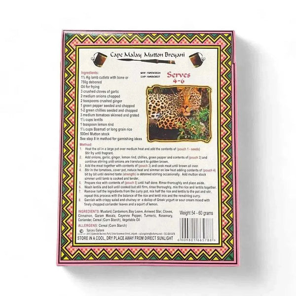 Taste of Africa Cape Malay Mutton Breyani spice mix 60g package