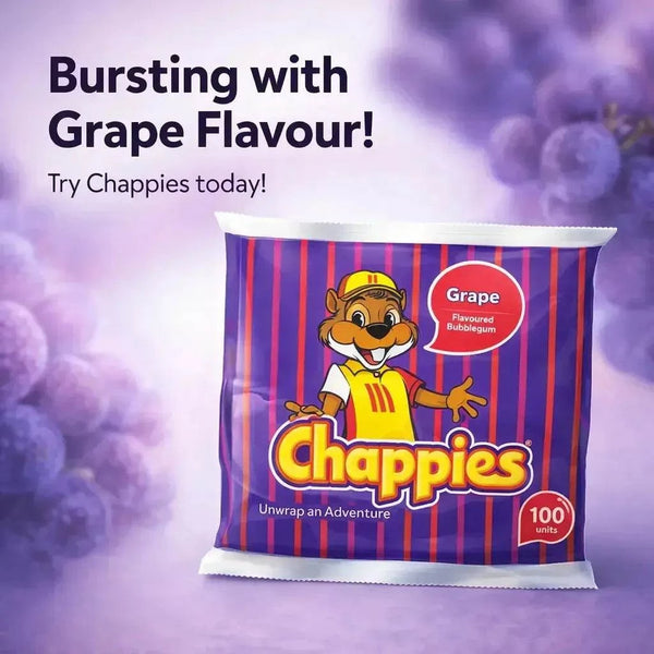 Chappies Grape Bubblegum 100-piece 400g pack promotional image