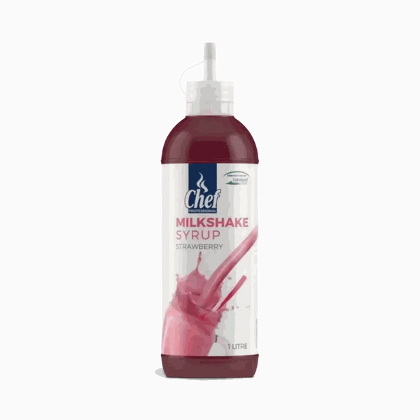 Chef Pro Strawberry Milkshake Syrup 1 Litre bottle for making creamy milkshakes and desserts