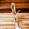 Enamel printed sugar spoon with wooden painted handle and Be You Tiful design