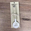 Enamel sugar spoon with wooden handle and laser engraved Suikerbos Ek Wil Jou He design