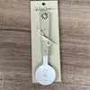 Enamel sugar spoon with wooden handle and laser engraved flower design
