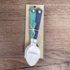 Enamel teaspoon set with wooden handles featuring laser engraved Birds on a Wire design