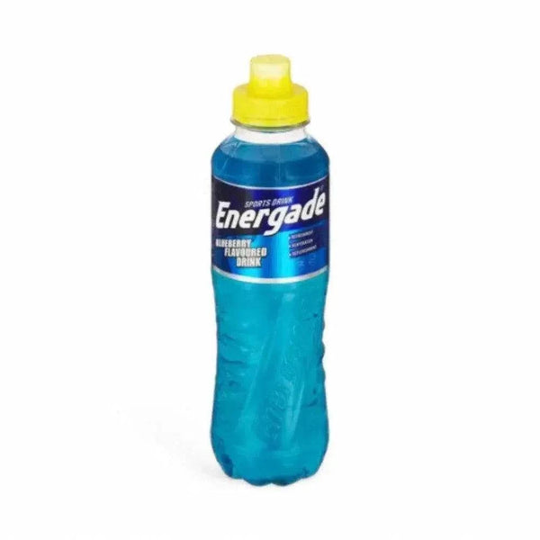 Energade Blueberry 500ml sports drink bottle with yellow cap.