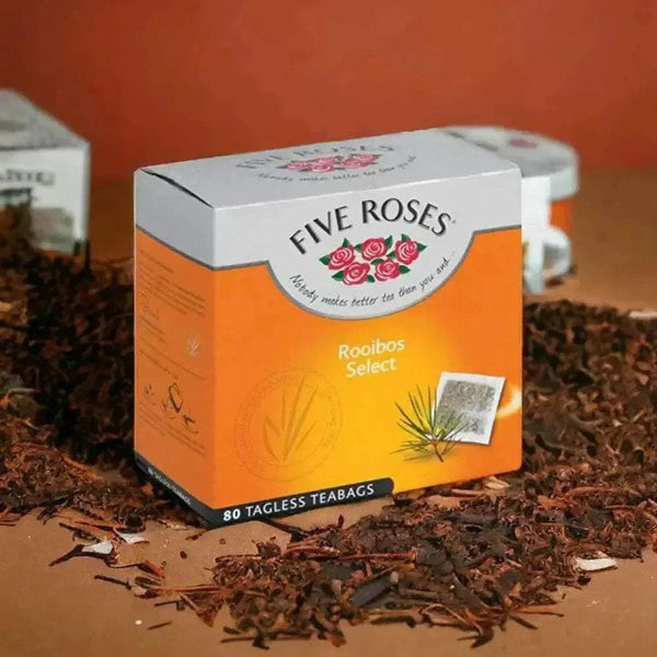 Five Roses Tea Rooibos Select 80's pack with rich African-inspired Rooibos flavor