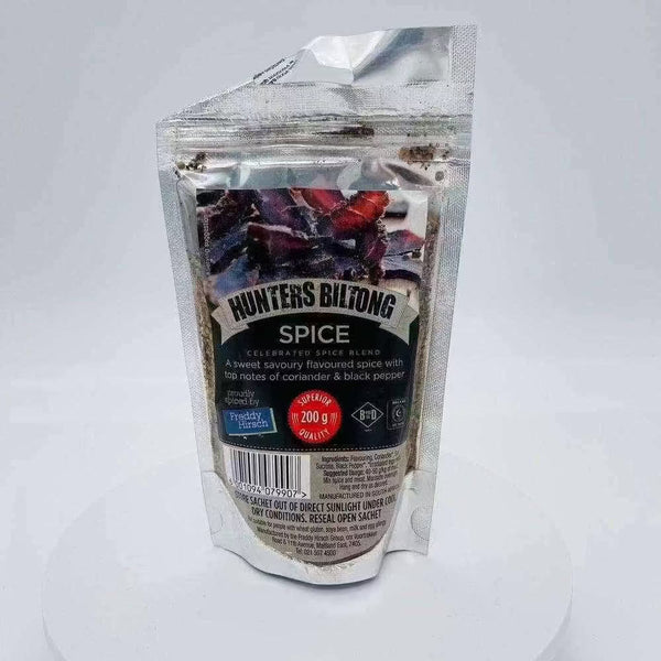 Freddy Hirsch Hunters Biltong Spice 200g seasoning pack with salt and coriander ingredients
