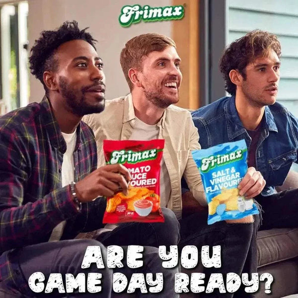 Frimax Potato Chips Tomato Sauce 125g pack with crispy chips coated in tomato sauce