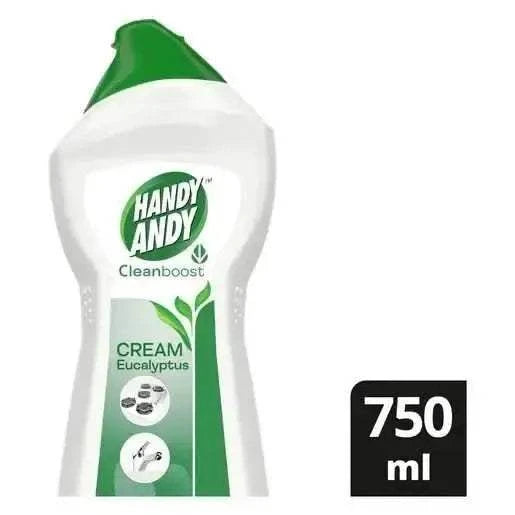 Handy Andy Cream Eucalyptus 750ml bottle for tough dirt and grease removal with eco-friendly biodegradable fragrance and recycled plastic packaging