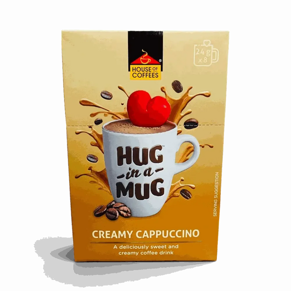 Hug-in-a-Mug Creamy Cappuccino 8-pack sachets for quick creamy coffee drink