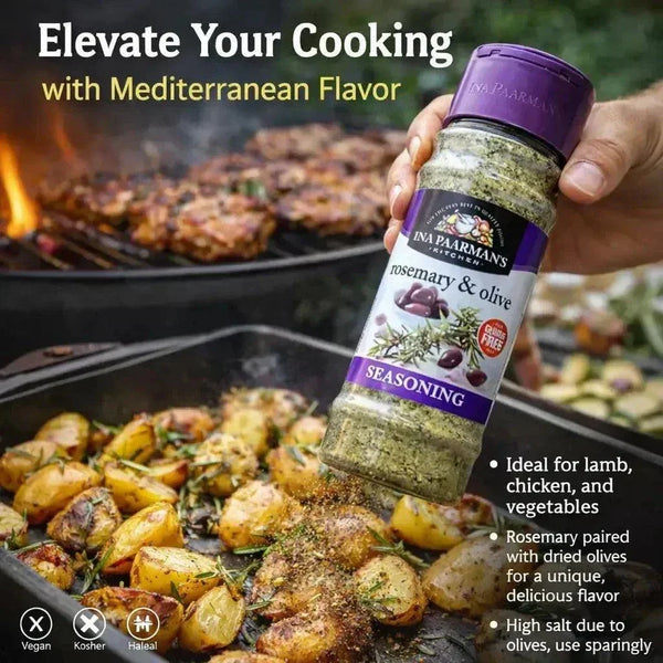 Ina Paarman Rosemary & Olive 200ml seasoning bottle for Mediterranean flavor in lamb, chicken, and vegetables