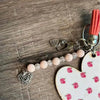 Wooden heart key tag with pink roses 100mm