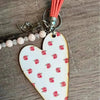 Wooden heart key tag with pink roses laser cut 100mm
