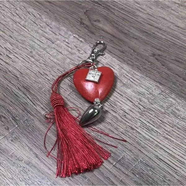 Red heart keyring 50mm with John Deere Meisie text