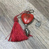 Red heart keyring with Tree of Life design, 50mm size