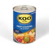 Koo Fruit Cocktail in Syrup 410g can with mixed peaches, pears, grapes, pineapple, and cherries