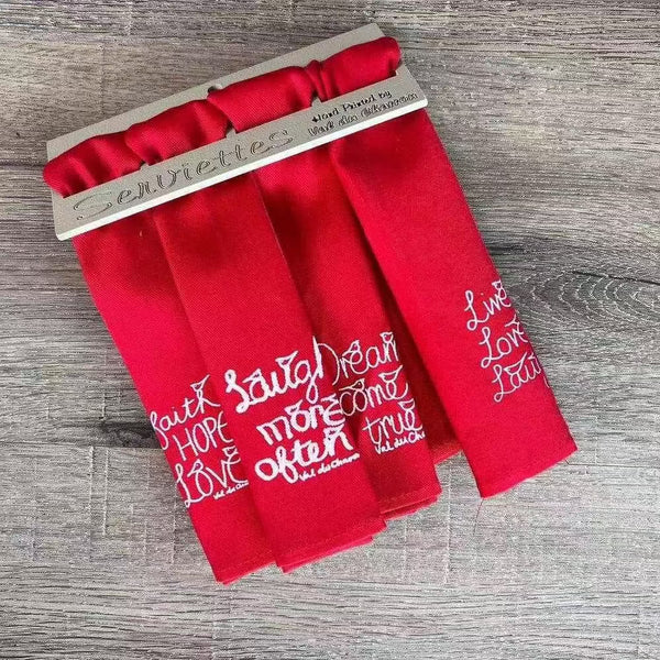 Set of 4 hand-printed linen serviettes with inspirational quotes from South Africa