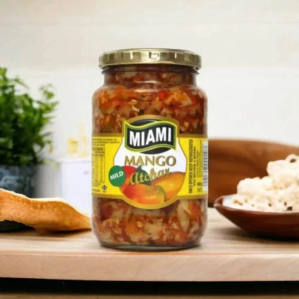 Jar of Miami Atchar Mango Mild 400g with tangy unripe mango condiment