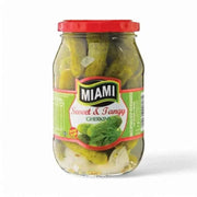 Miami Gherkins Cocktail Sweet & Tangy pickled gherkins in 380g jar with crunchy texture and balanced flavor