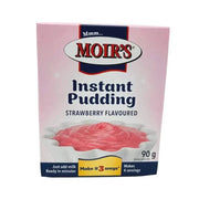 Moir's Instant Pudding Strawberry 90g box with fresh milk preparation instructions