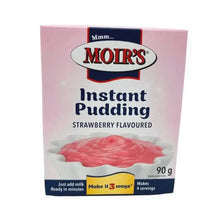 Moir's Instant Pudding Strawberry 90g box with fresh milk preparation instructions