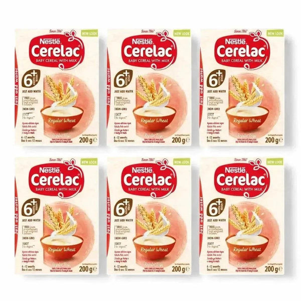 Pack of 6 Nestlé Cerelac Baby Cereal with Milk Regular Wheat 200g jars for infants 6-12 months