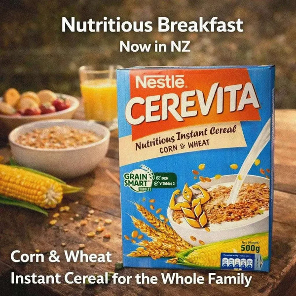 Nestle Cerevita Nutritious Instant Cereal 500g box with corn and wheat blend breakfast option