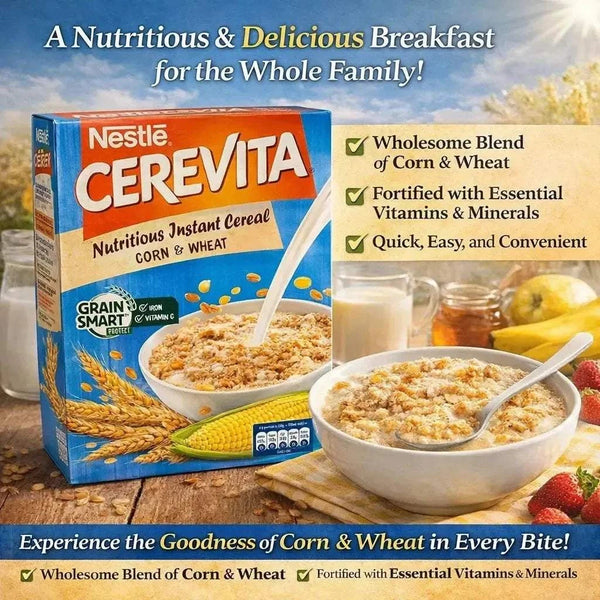 Nestle Cerevita Nutritious Instant Cereal Corn and Wheat 500g box for healthy breakfast
