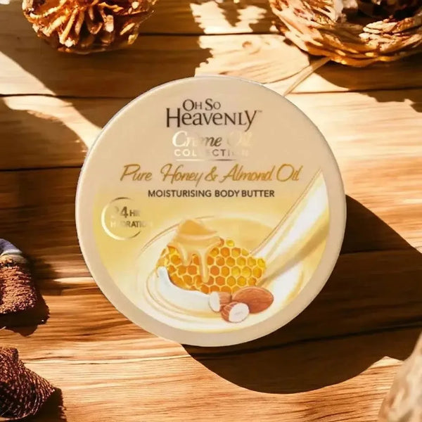 Oh So Heavenly Creme Oil Body Butter with Pure Honey and Almond Oil in 200ml jar for dry skin moisturizing