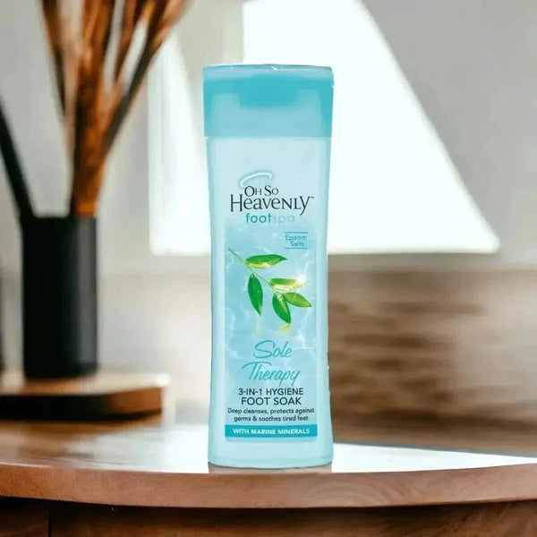 Oh So Heavenly Footspa 3-in-1 hygiene foot soak with Epsom salts and marine minerals, soothing tired feet, 270ml bottle