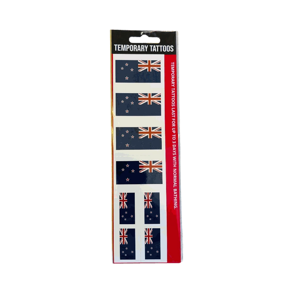Olive Temporary Tattoo strips featuring New Zealand flag designs for easy application and removal