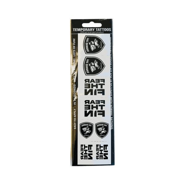 Official The Sharks olive temporary tattoo strips with Fear the Fin designs for rugby fans