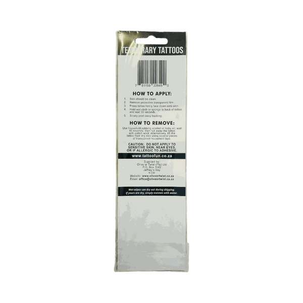 Olive Temporary Tattoo Strips with South African flag and supporter slogans